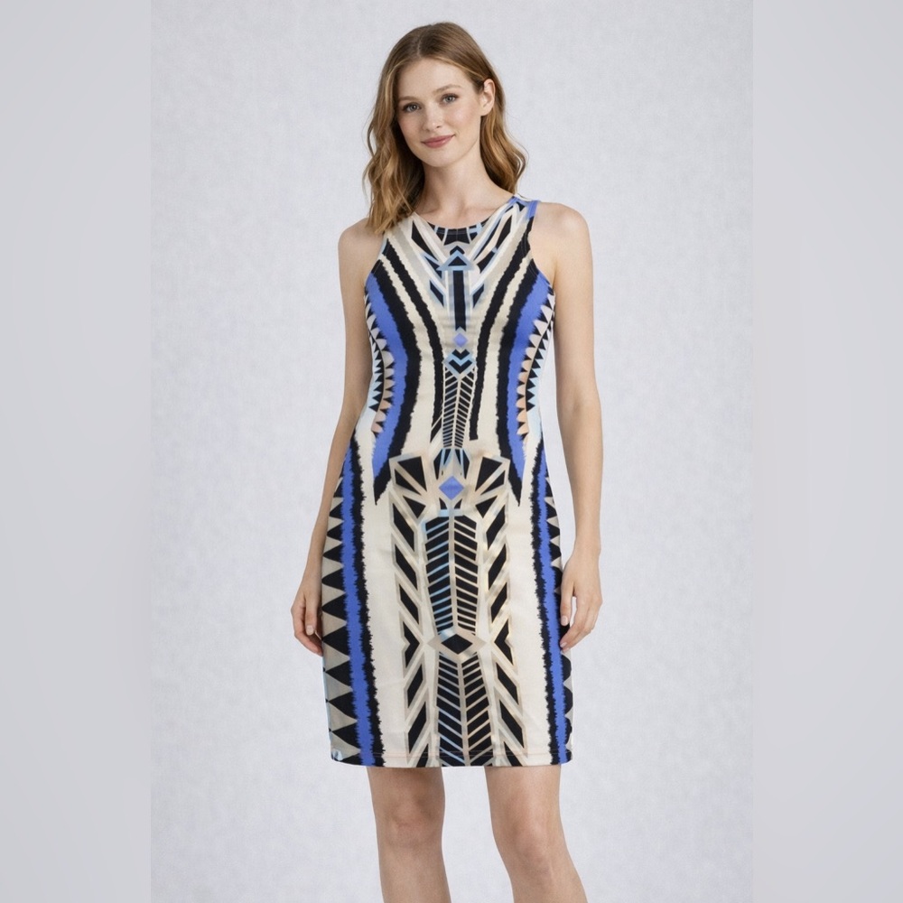 Mink‎ Pink Aztec print blue cream mini dress tank top style
